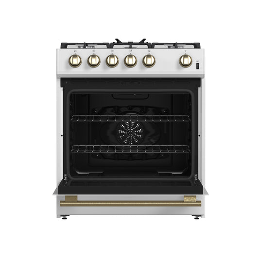 Cocina a gas blanca Forno Leonardo Espresso de 30 pulgadas, 5 quemadores, 39,500 BTU, horno de convección de 5 pies cúbicos