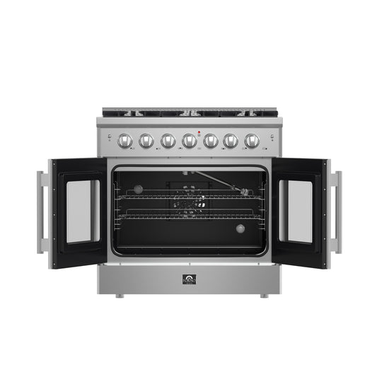 Forno Galiano 36-Inch Freestanding French Door Gas Range, 6 Burners, Convection Oven, Energy Efficient - Forno Appliances