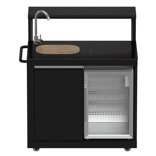 Forno All’Aperto 87,600 BTU Outdoor Kitchen, 4 Burners, Infrared Burners, Side Burner, Black Sintered Stone Countertops, Gas Pizza Oven, Sink Module, Bar & Beverage Center - Forno Appliances