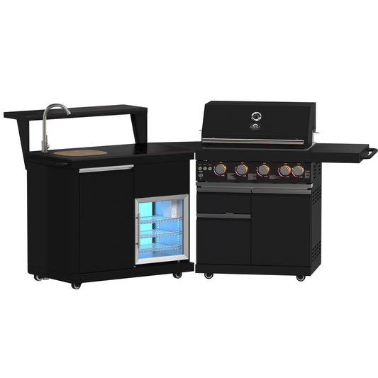 Forno All’Aperto 62,600 BTU BBQ, 3 Stainless Steel Burners, Infrared Burners, Sink Module, Black Sintered Stone Countertops, Bar and Beverage Center - Forno Appliances