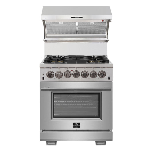 Forno Capriasca Cuisinière autoportante à double combustible de 30 pouces, 4 brûleurs, four à convection véritable