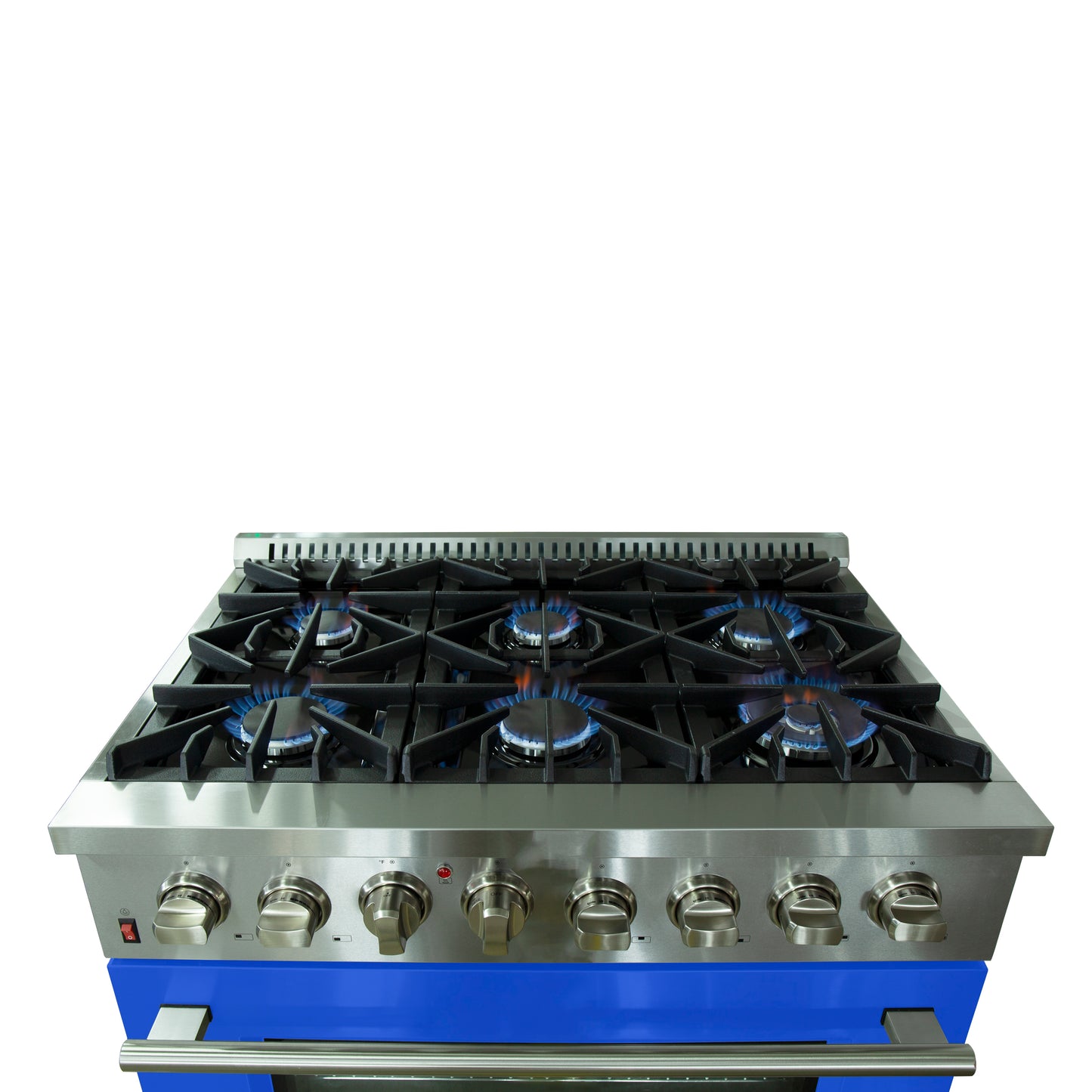 Forno Galiano Cuisinière biénergie autoportante de 36 pouces, 6 brûleurs, fours à double convection, porte bleue