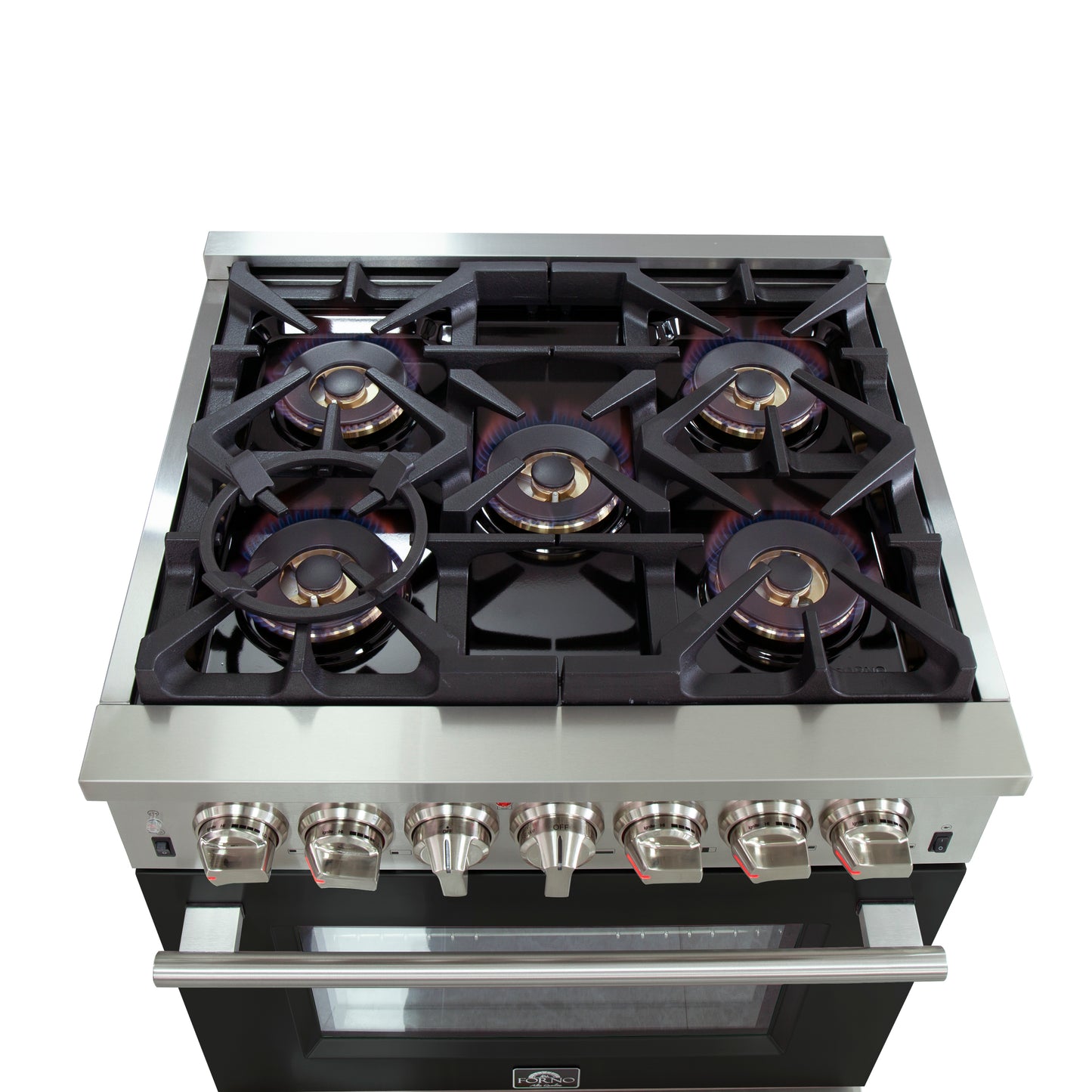 Forno Capriasca Cuisinière biénergie autoportante de 30 pouces, 4 brûleurs, four à convection véritable, porte noire