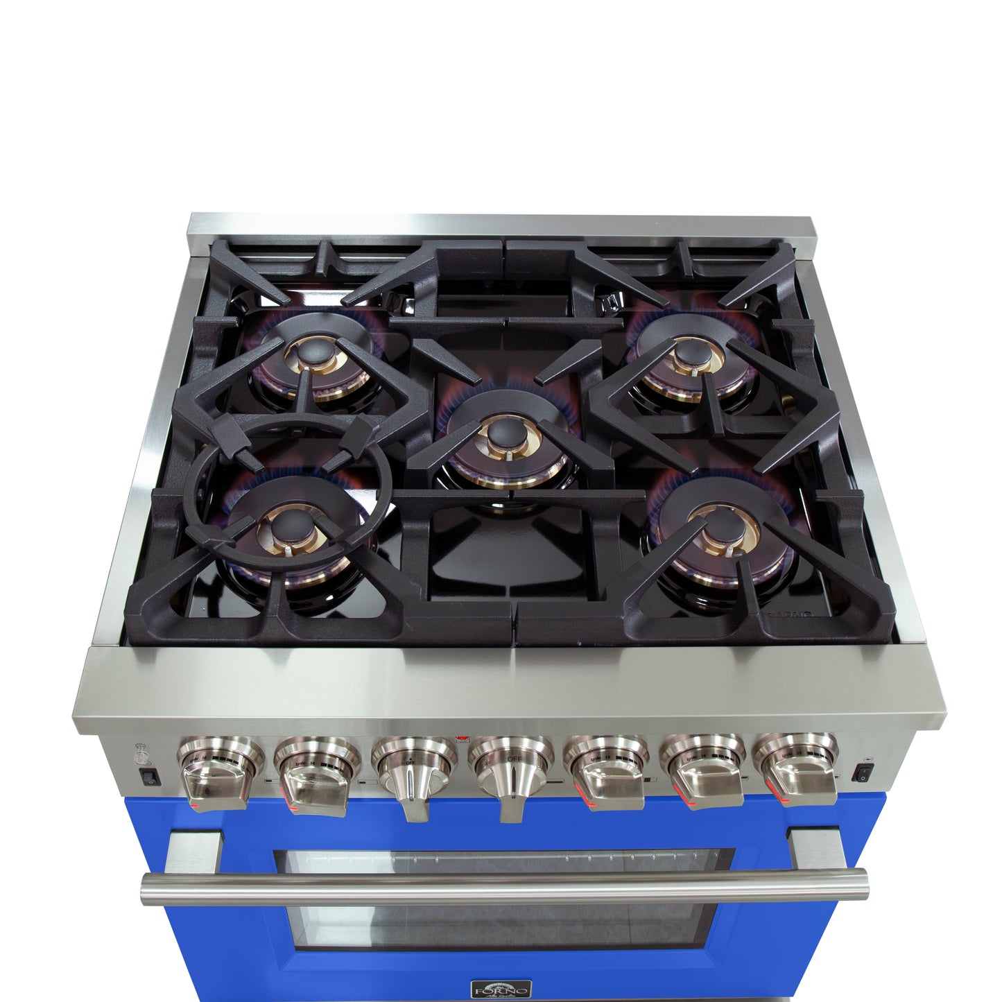 Forno Capriasca Cuisinière biénergie autoportante de 30 pouces, 4 brûleurs, four à convection véritable, porte bleue