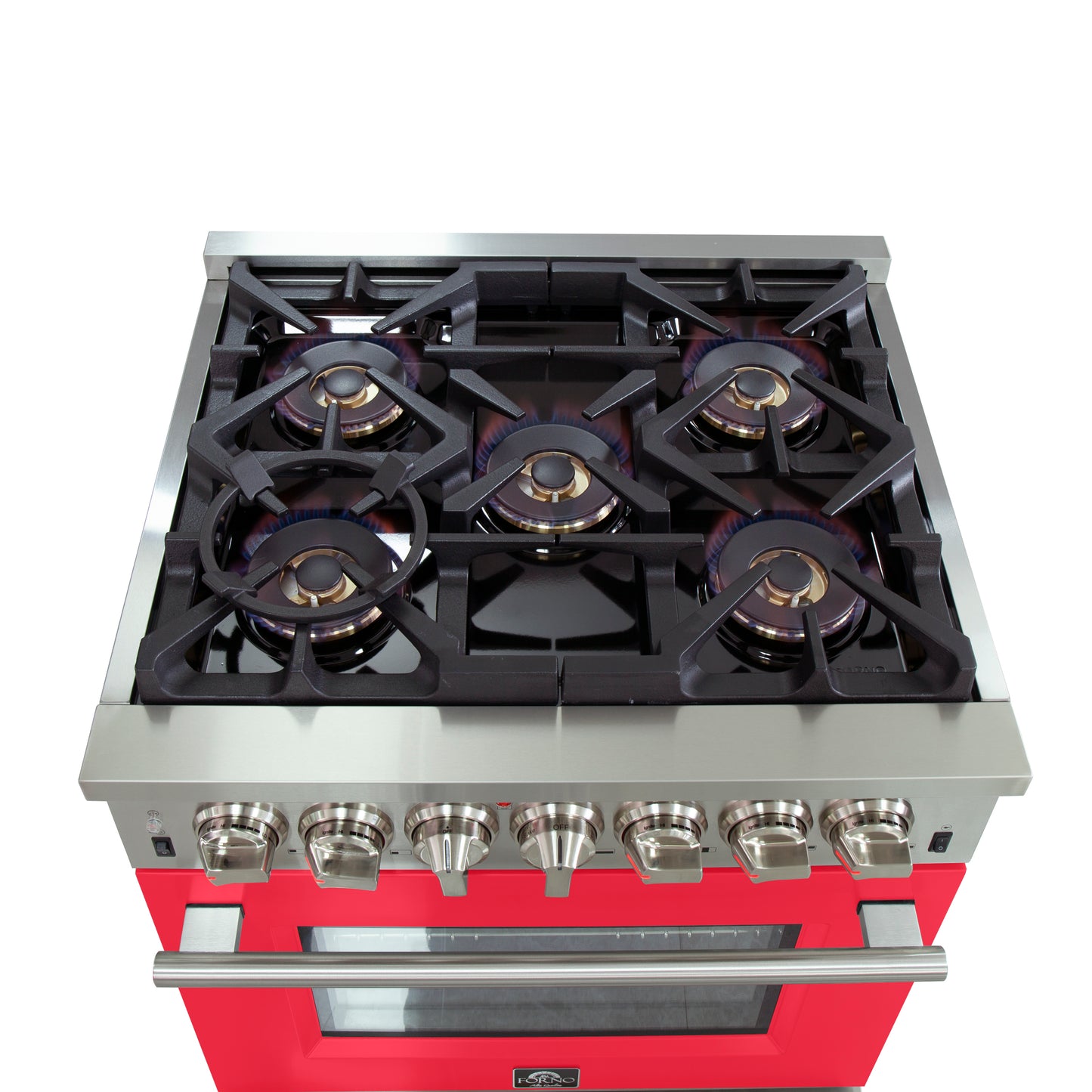 Forno Capriasca Cuisinière biénergie autoportante de 30 pouces, 4 brûleurs, four à convection véritable, porte rouge