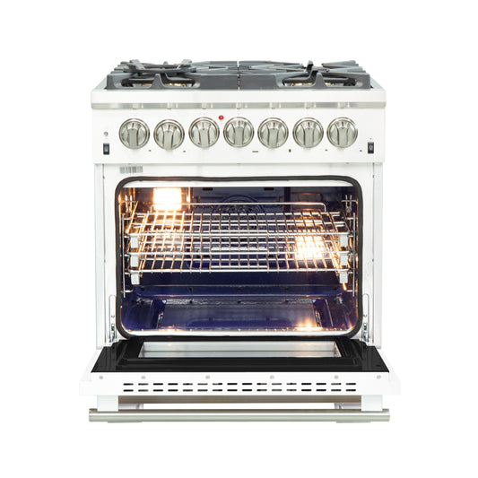 Forno Capriasca Cuisinière biénergie autoportante de 30 pouces, 4 brûleurs, four à convection véritable, porte blanche