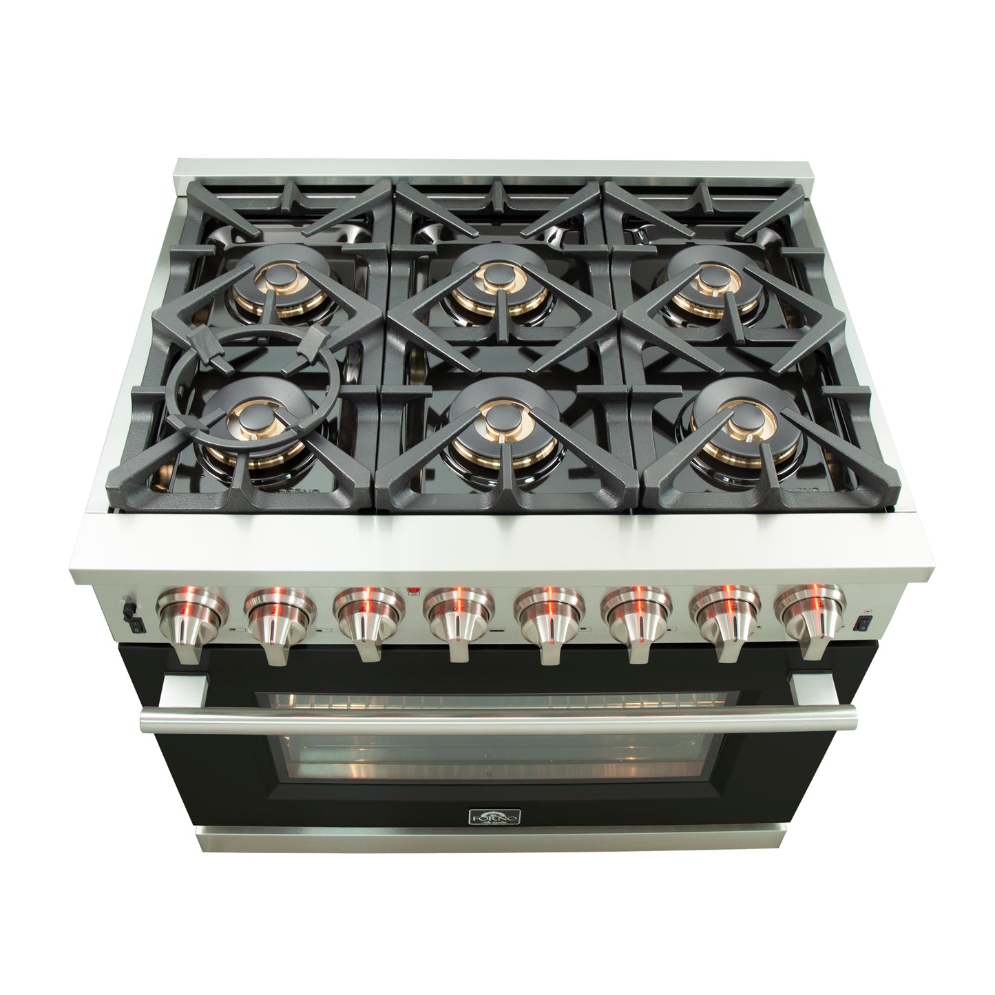 Forno Capriasca Cuisinière biénergie autoportante de 36 pouces, 6 brûleurs, four à convection véritable, porte noire