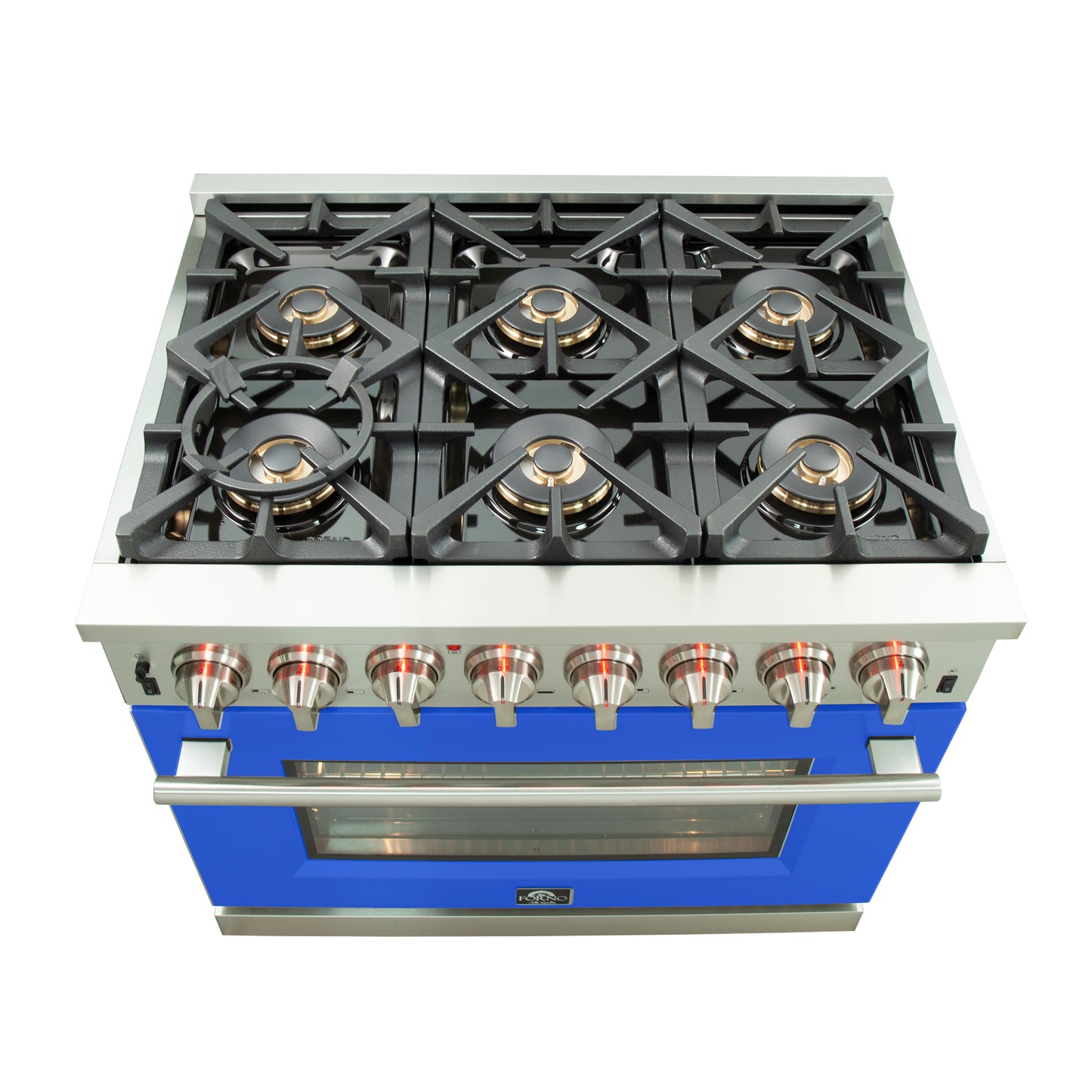 Forno Capriasca Cuisinière biénergie autoportante de 36 pouces, 6 brûleurs, four à convection véritable, porte bleue