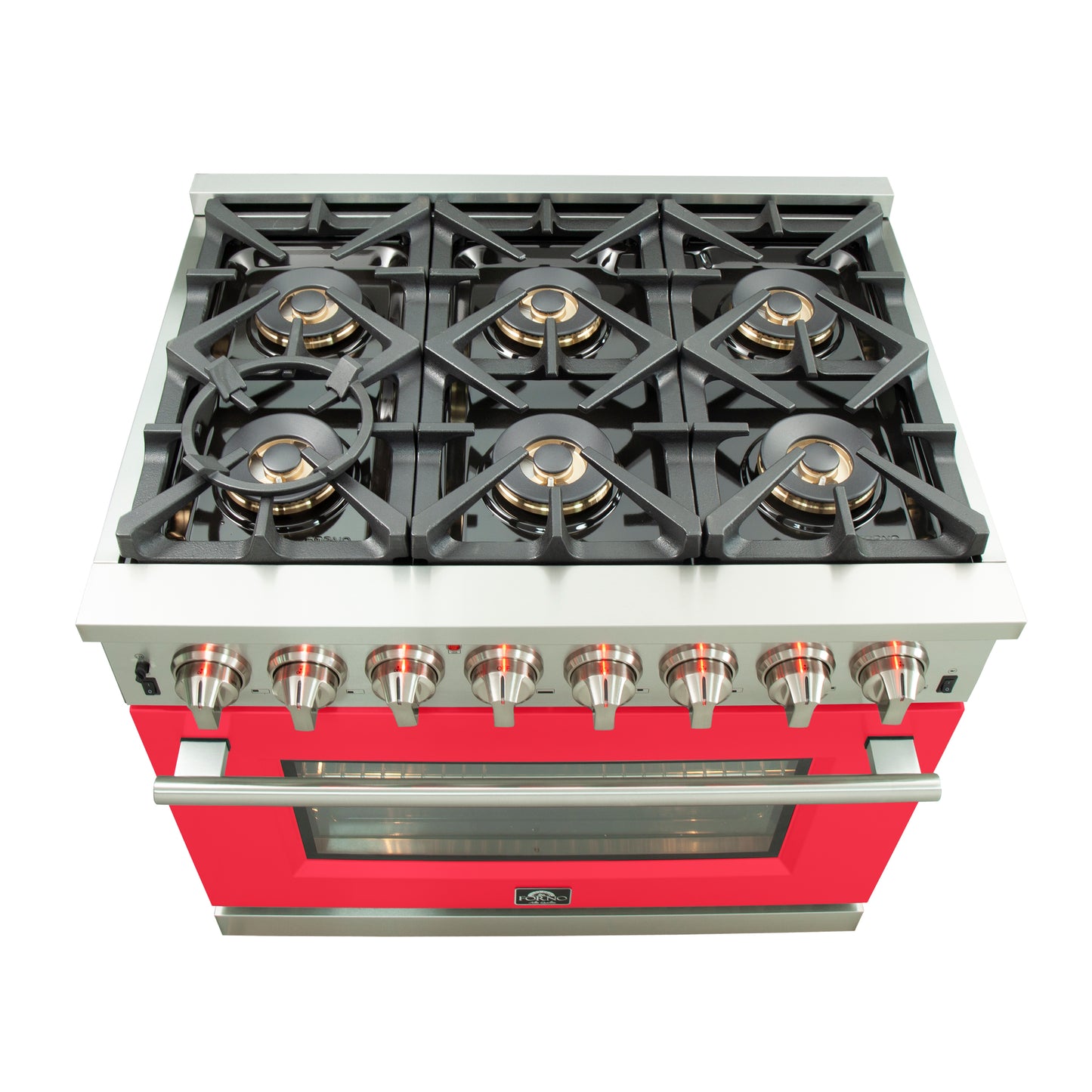 Forno Capriasca Cuisinière biénergie autoportante de 36 pouces, 6 brûleurs, four à convection véritable, porte rouge