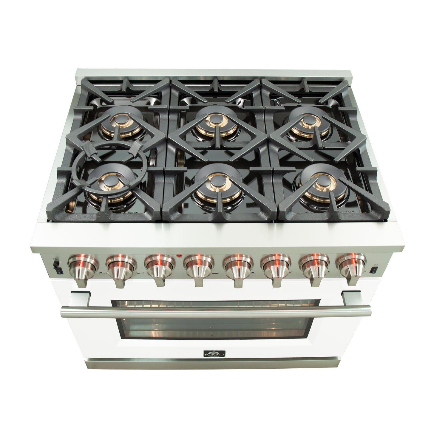 Forno Capriasca Cuisinière biénergie autoportante de 36 pouces, 6 brûleurs, four à convection véritable, porte blanche