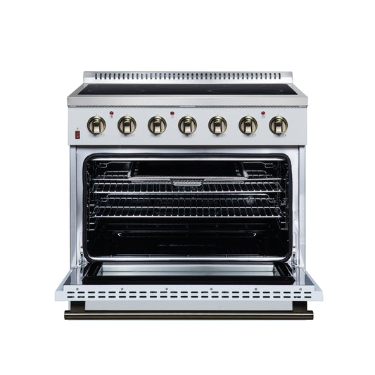 Galiano 36 Inch Freestanding Electric range, 5 radiant burners, 5.36 cf. True Convection oven, Air fryer kit, White - Forno Appliances