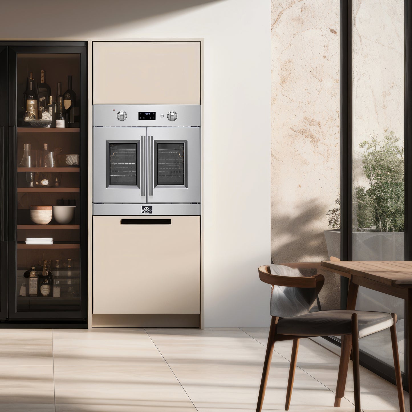 Horno eléctrico de pared Forno Asti de 30 pulgadas con puerta francesa en acero inoxidable, 3.68 pies cúbicos, convección real, 3600 W, freidora de aire, sous vide, autolimpieza