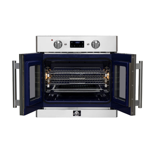 Forno Gallico Four mural électrique à porte française de 30 pouces, acier inoxydable, convection véritable, friture à l'air, autonettoyant