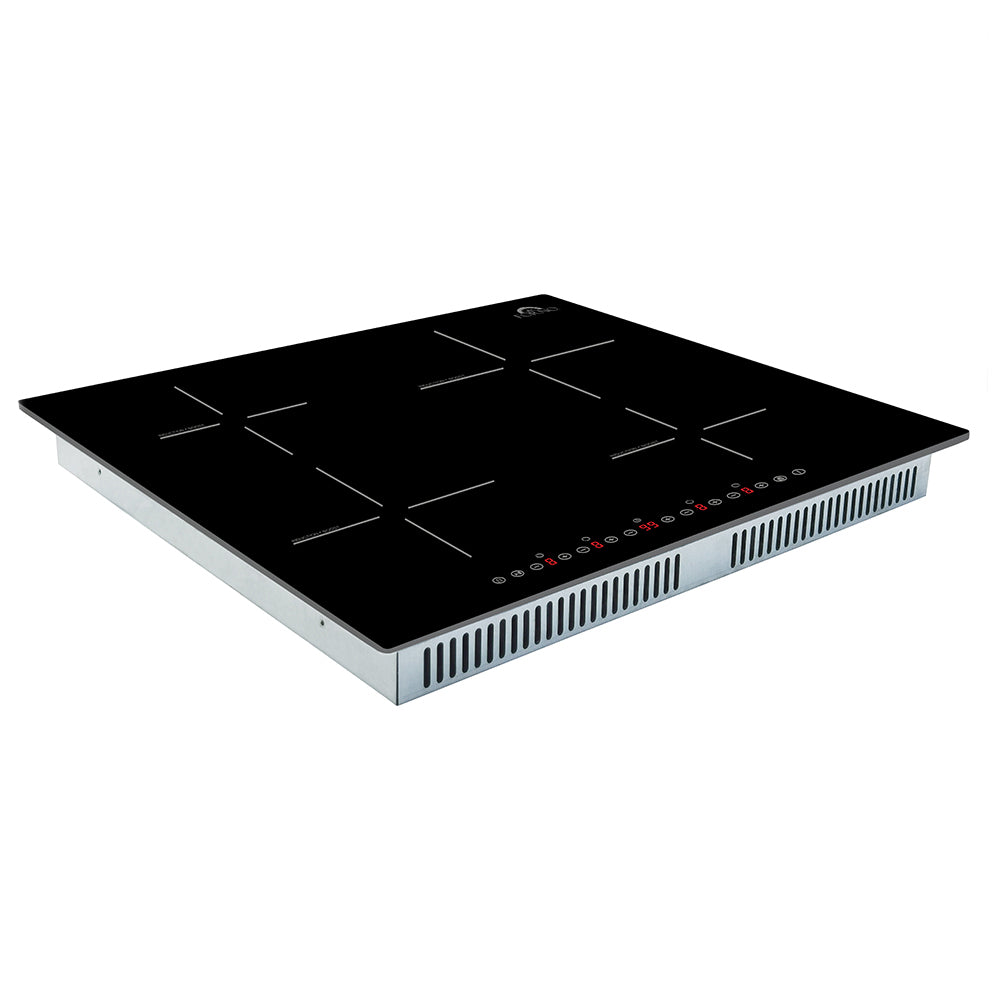 Placa de inducción Forno Parco de 24 pulgadas, 4 zonas, 7200 W de potencia total, control táctil, 9 niveles de potencia y función Booster.