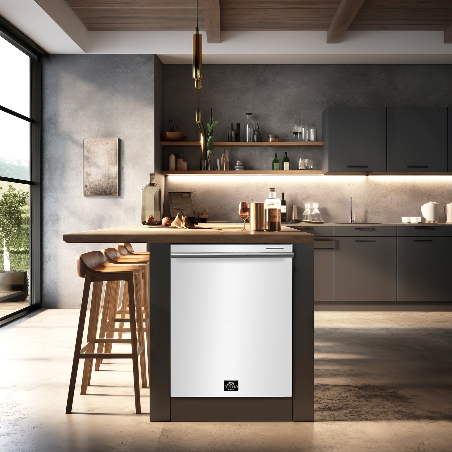 Ensemble de cuisine haut de gamme FORNO 4 pièces - Leonardo Espresso 30" Gamme blanche, 30" Hotte blanche, 31" Réfrigérateur à congélateur inférieur blanc, 24" Lave-vaisselle encastrable blanc - FBDL-006-03CA