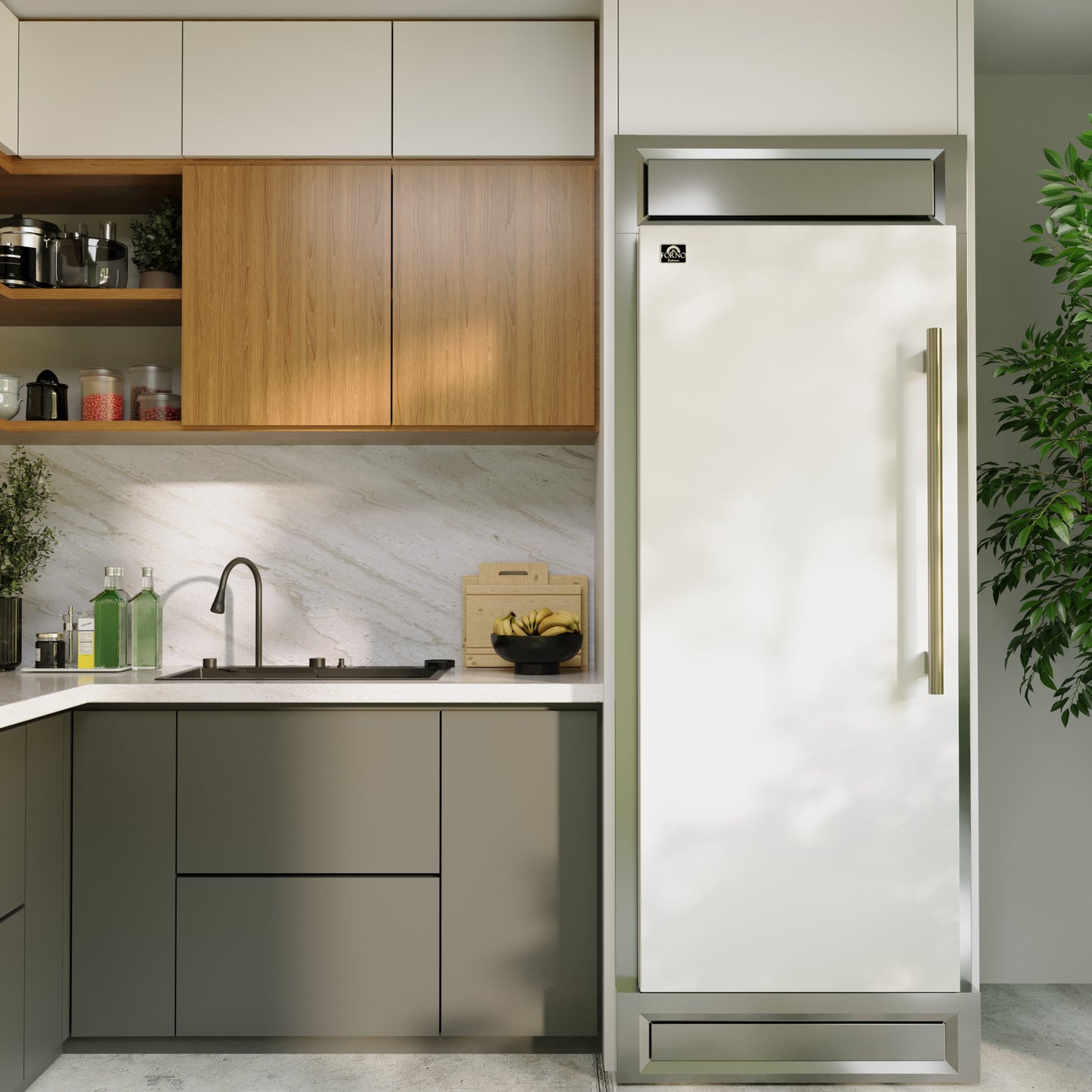 Forno Maderno Réfrigérateur convertible encastrable 28 pouces, 13,6 cu.ftOuverture à gauche, grille décorative, certifié ENERGY STAR