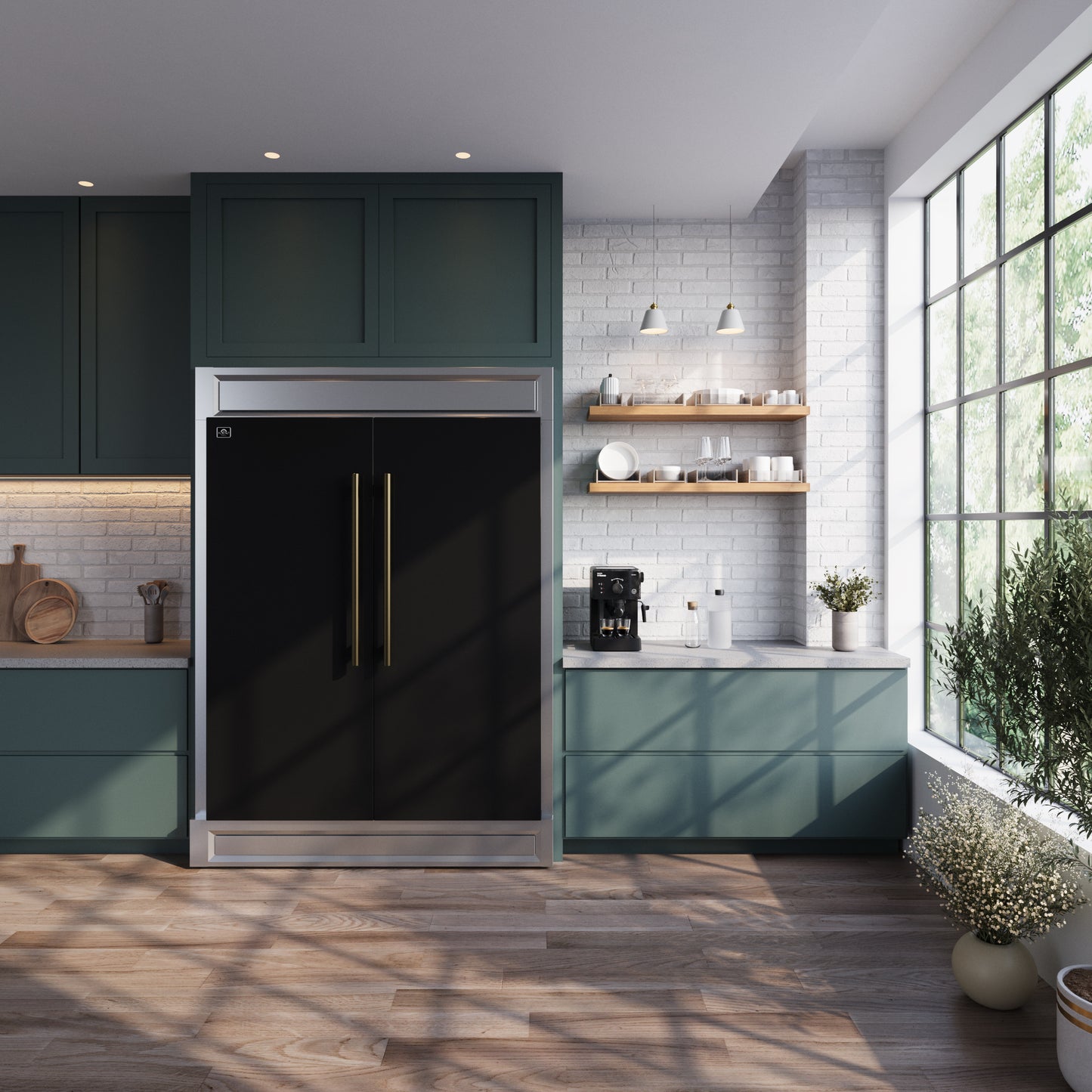 Refrigerador/congelador convertible Forno Maderno de 2 puertas, 28 pulgadas de ancho, color negro, con molduras decorativas, 27.2 pies cúbicos, 84 pulgadas de alto, con certificación ENERGY STAR