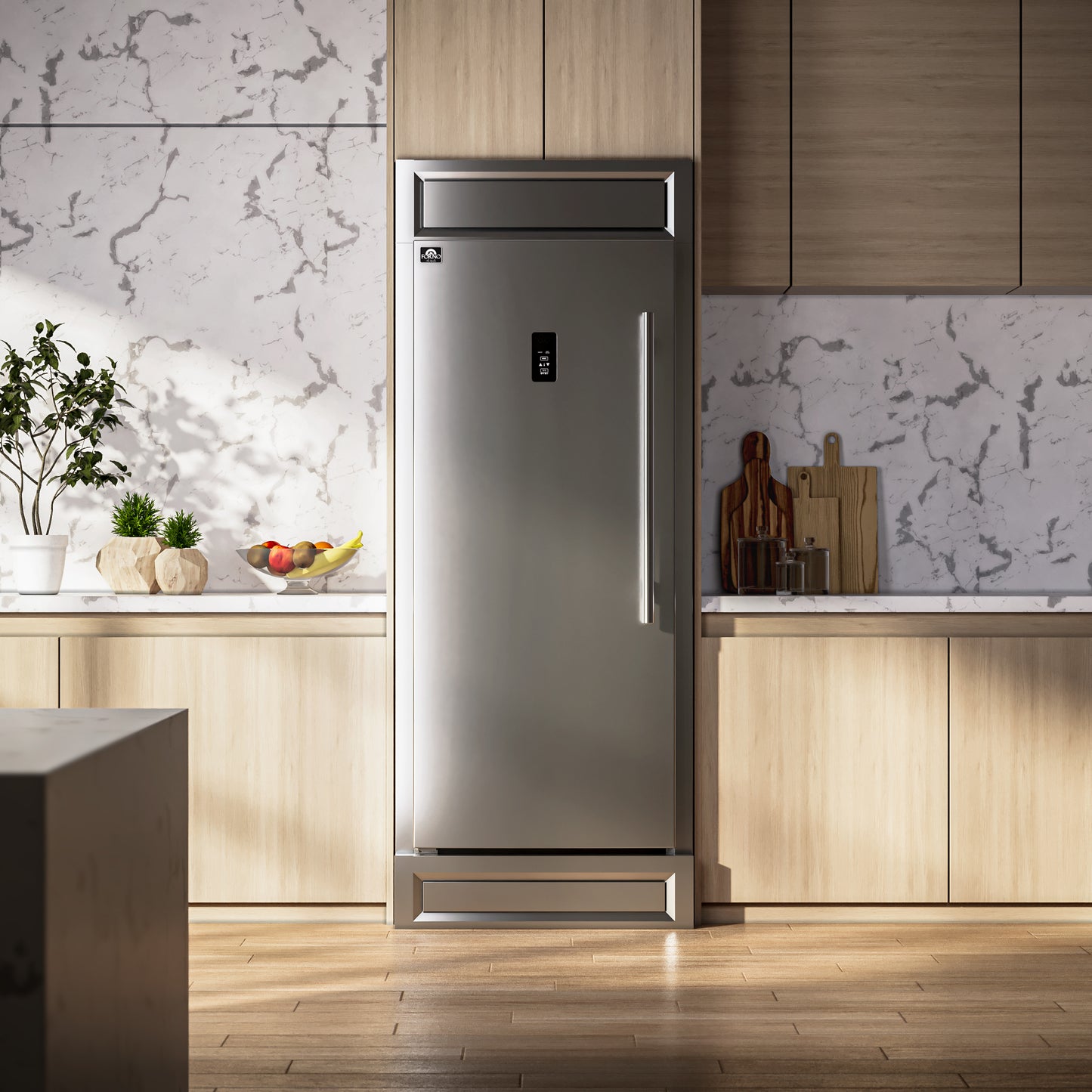 Congelador Forno Fortezza de 32 pulgadas con apertura a la izquierda y kit de molduras, de acero inoxidable, con máquina de hielo automática