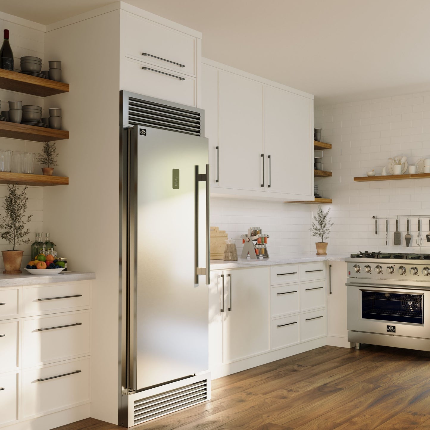 Congélateur Forno Fortezza de 32 pouces, ouverture à gauche, avec grille standard, en acier inoxydable, avec machine à glaçons automatique