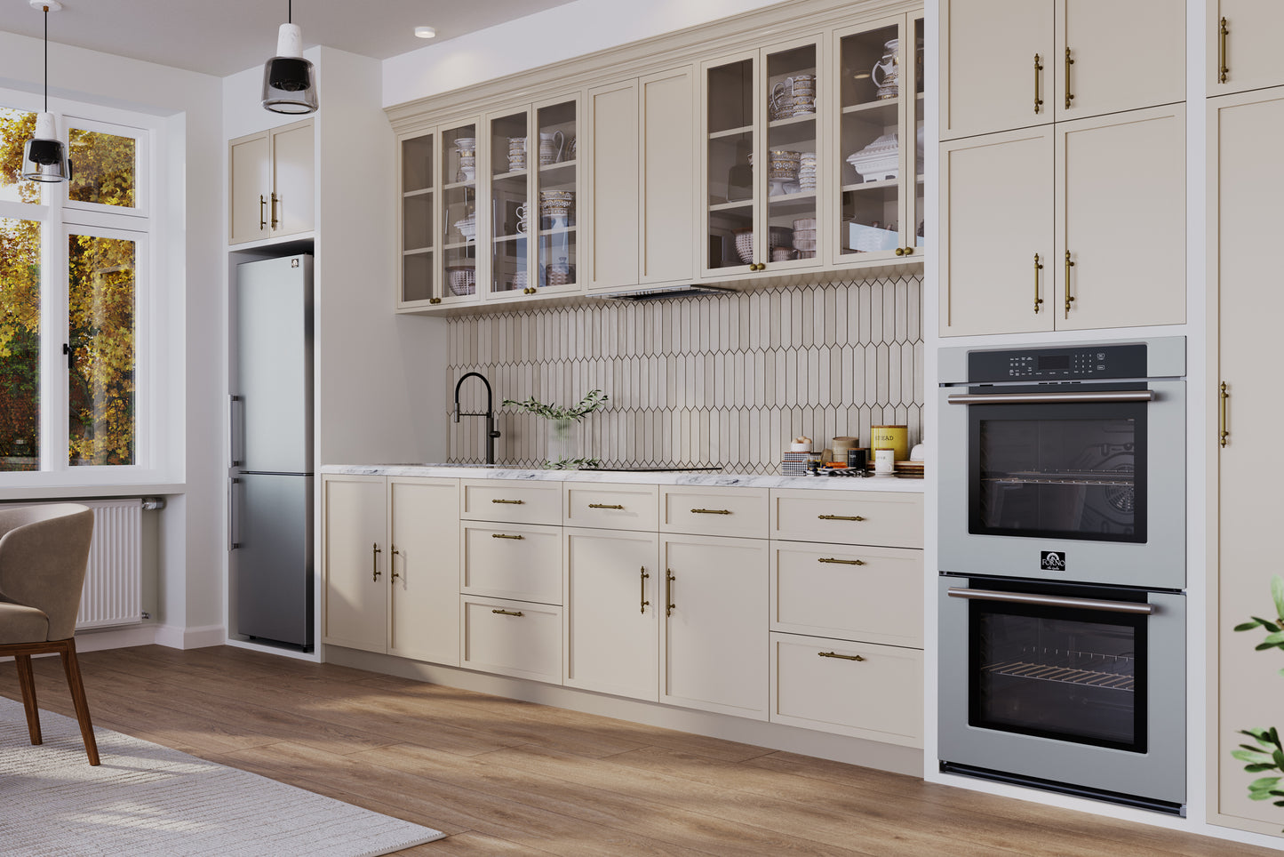 Forno Villarosa Four mural double encastrable 30 pouces, acier inoxydable, cuisson par convection, panneau de commande tactile, fonction autonettoyante