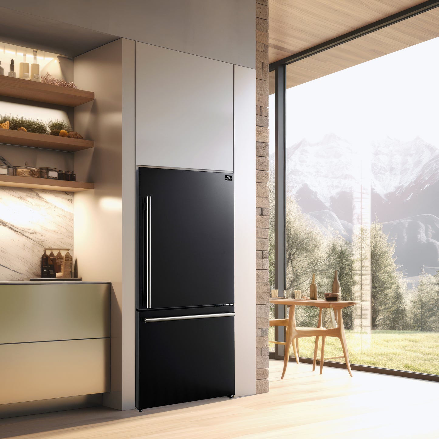 Réfrigérateur-congélateur bas Forno Milano Espresso 31-Inch, noir, capacité 17.2 cu.ft, écoénergétique - Forno Appliances