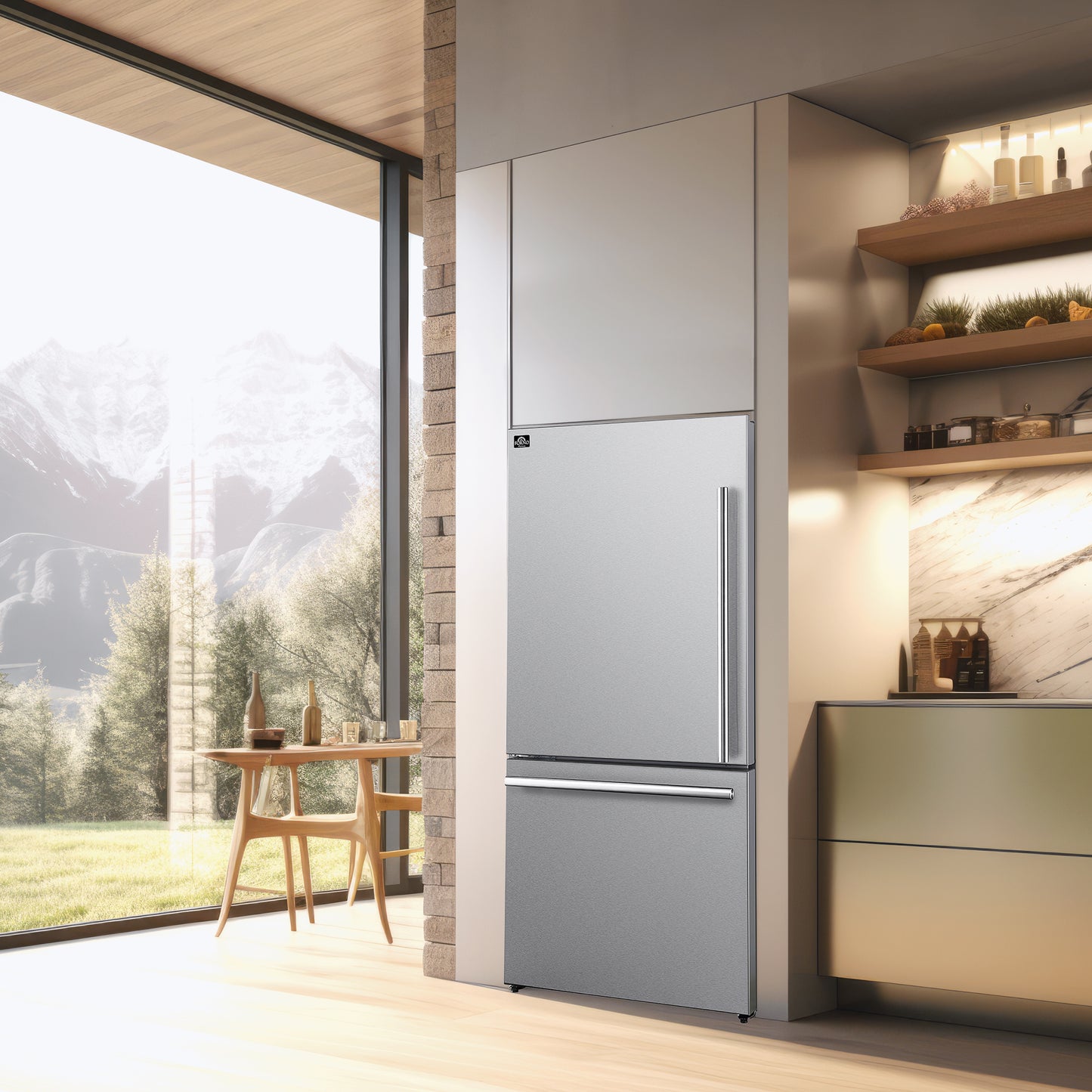 Réfrigérateur Forno Milano Espresso 31 pouces en acier inoxydable avec congélateur en bas, 17,2 cu.ftMachine à glaçons intégrée, ENERGY STAR