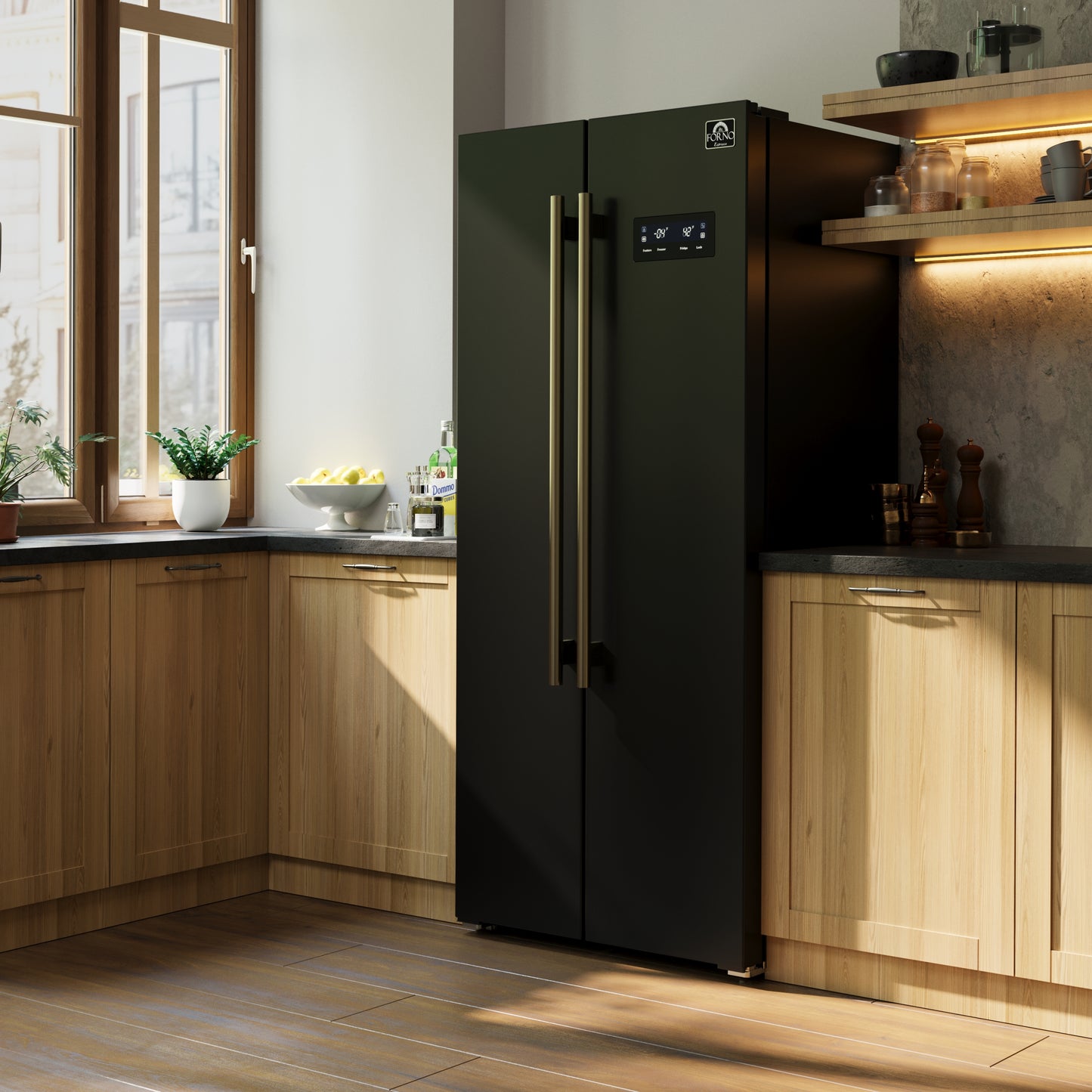 Refrigerador Forno Salerno Espresso de 84 cm, color negro, de dos puertas, 4,8 m³, de bajo consumo, sin escarcha, diseño moderno