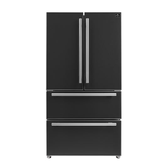 FORNO 2-Piece Black Kitchen Bundle - 30" Induction Range and 36" Bottom Freezer Refrigerator - Forno Appliances