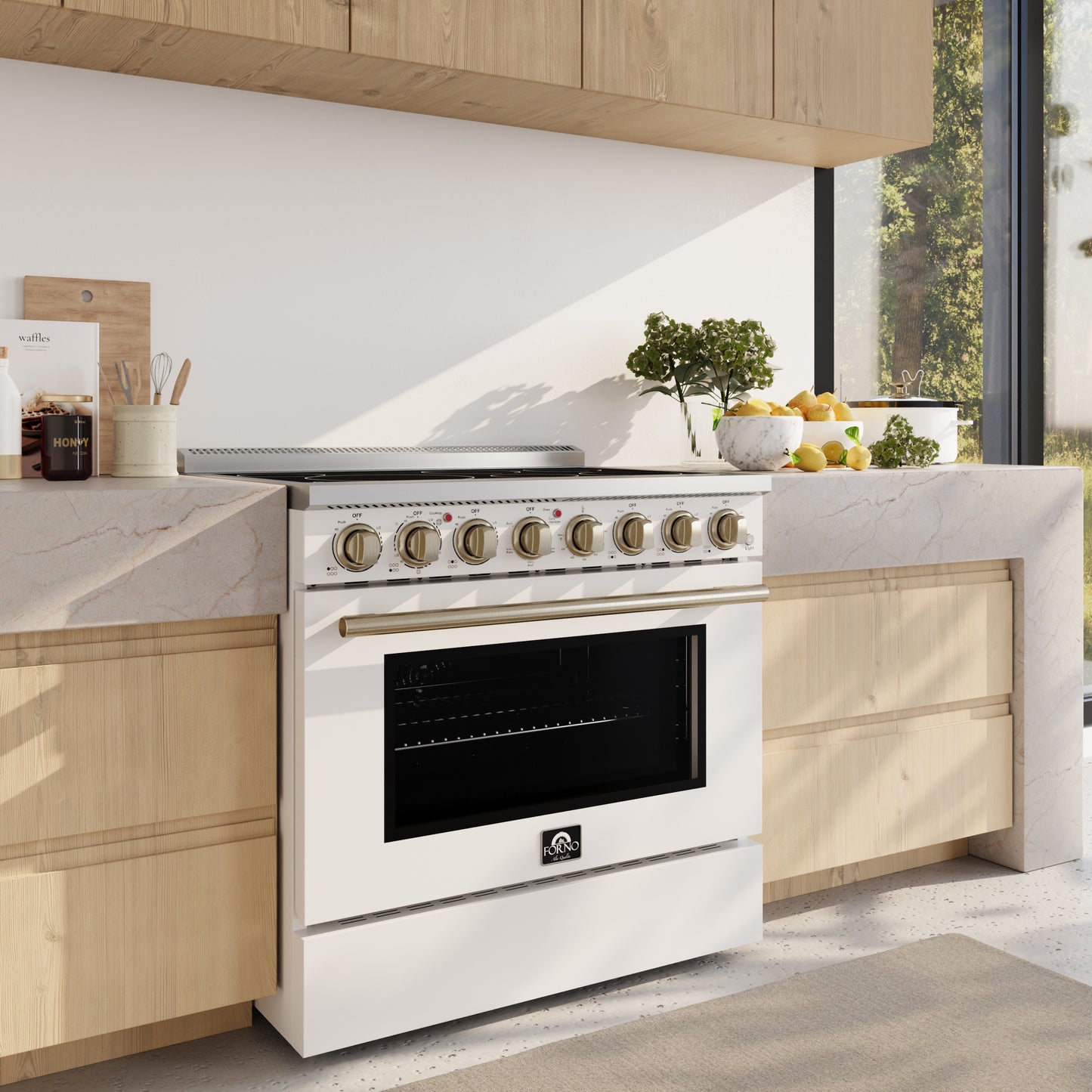 Cuisinière électrique autoportante Forno Paolo 36 pouces blanche, acier inoxydable, 5,44 cu.ftFour à convection véritable, économe en énergie