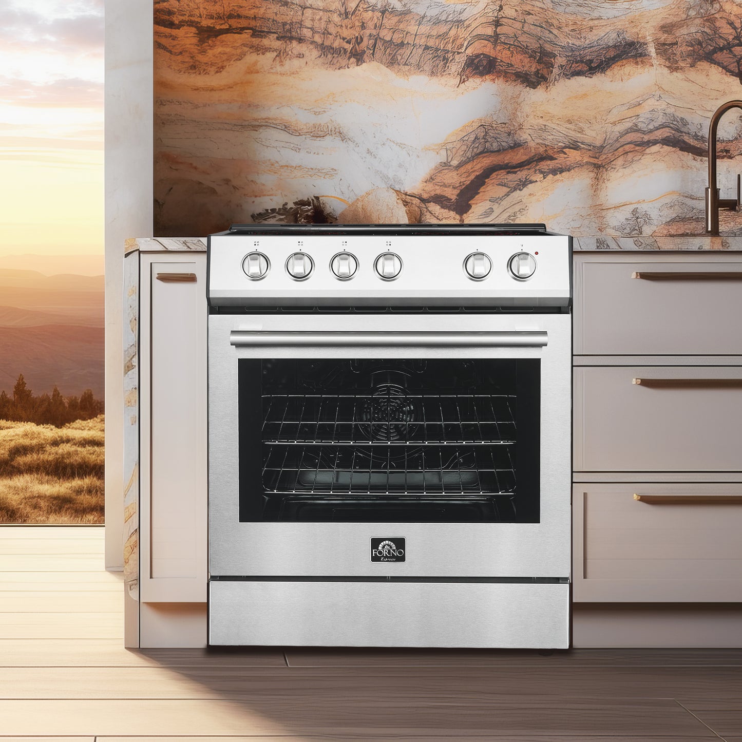 FORNO Ensemble cuisine premium 4 pièces - cuisinière électrique 30 po, hotte 30 po, réfrigérateur à portes françaises 31 po, lave-vaisselle encastré 24 po, acier inoxydable - FBDL-010-01CA - Forno Appliances
