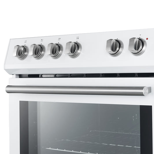 Conjunto de cocina premium FORNO de 3 piezas: cocina Leonardo Espresso blanca de 76 cm, refrigerador blanco de 78 cm con congelador inferior, lavavajillas empotrado blanco de 61 cm - FBDL-007-03CA