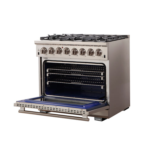 Forno Capriasca, cuisinière indépendante dual fuel de 36 pouces, 6 brûleurs, four à convection véritable - Forno Appliances