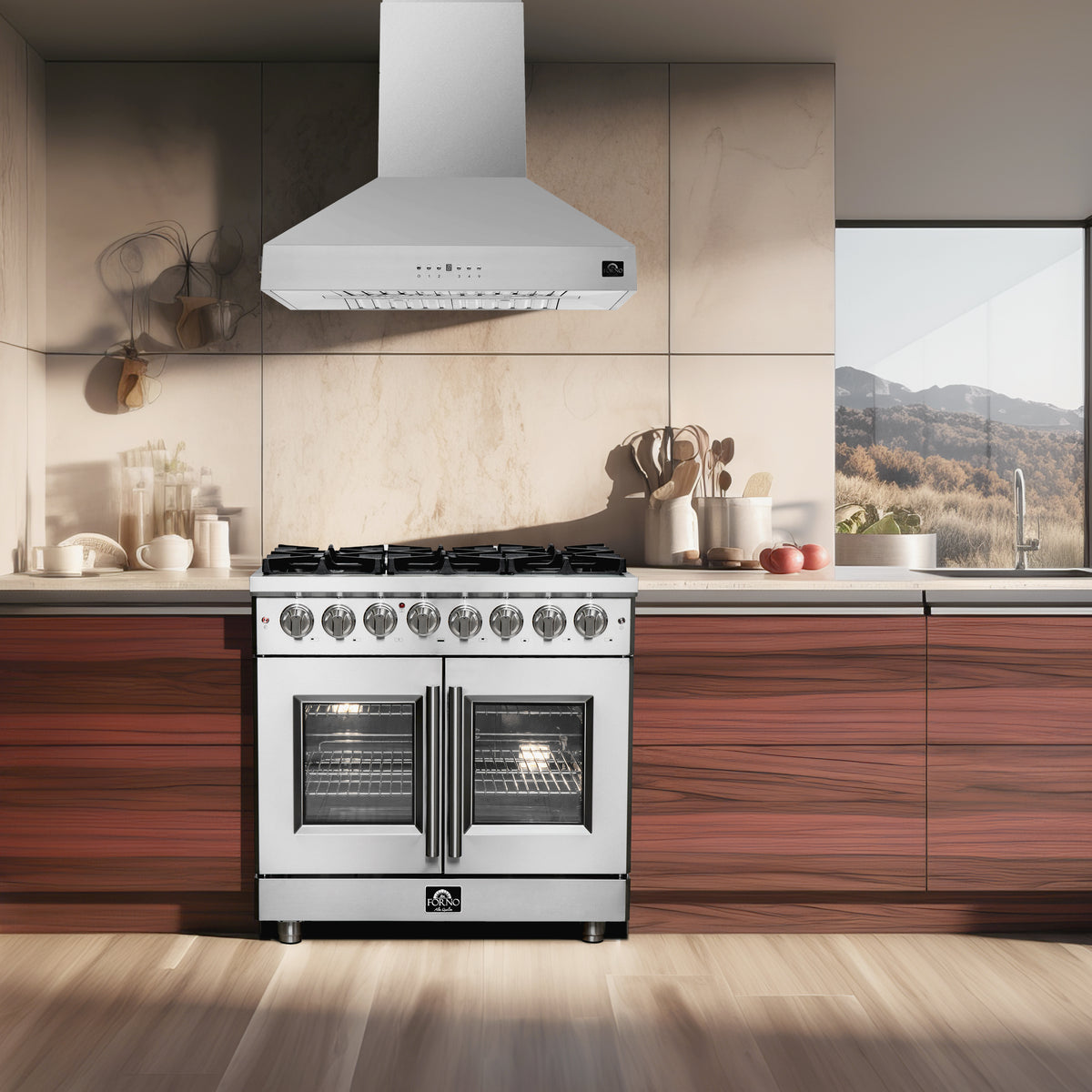 Forno Massimo 36-Inch Freestanding French Door Dual Fuel Range, 6 Burners, True Convection Oven - Forno Appliances