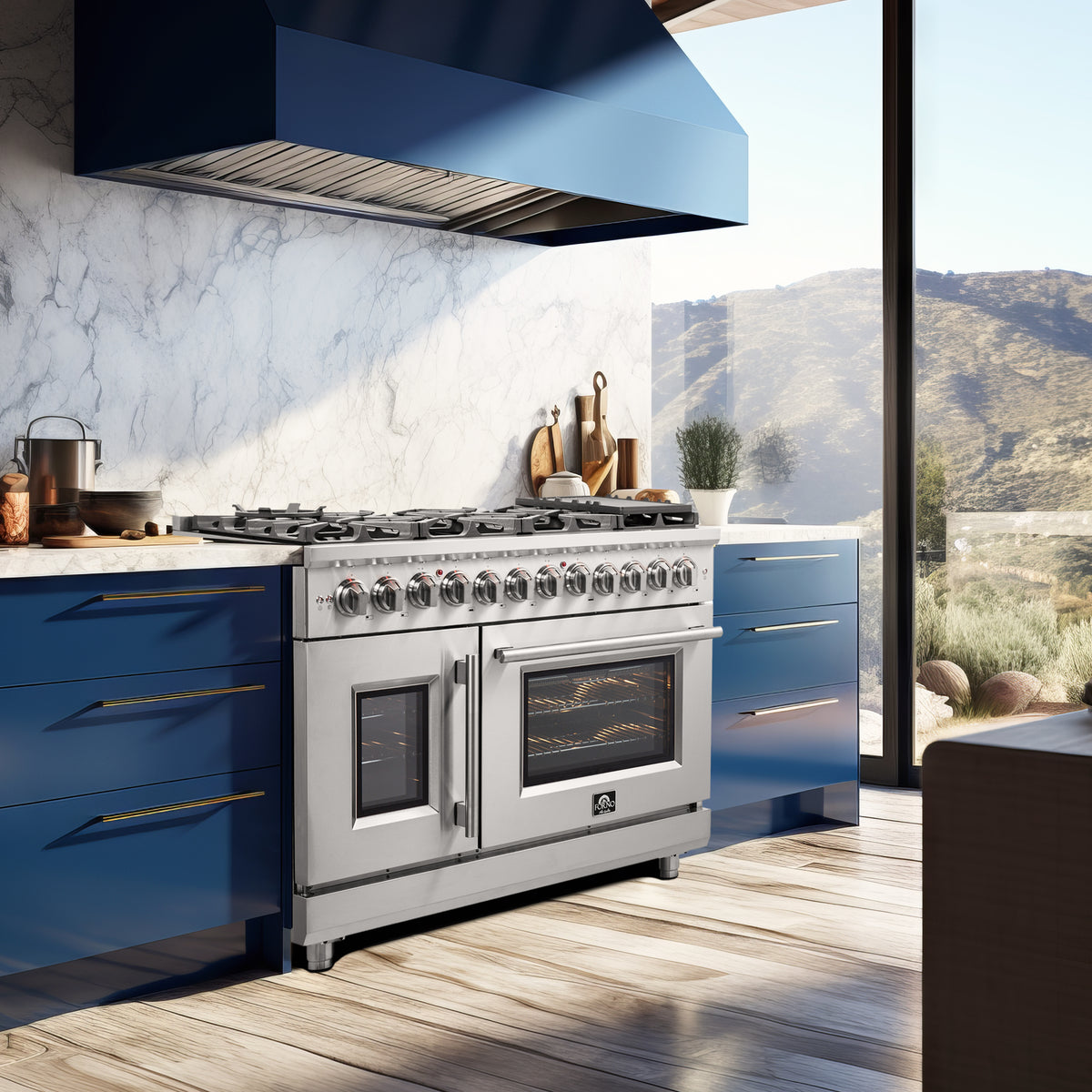 Forno Massimo 48-Inch Freestanding French Door Dual Fuel Range, 8 Burners, True Convection Oven - Forno Appliances