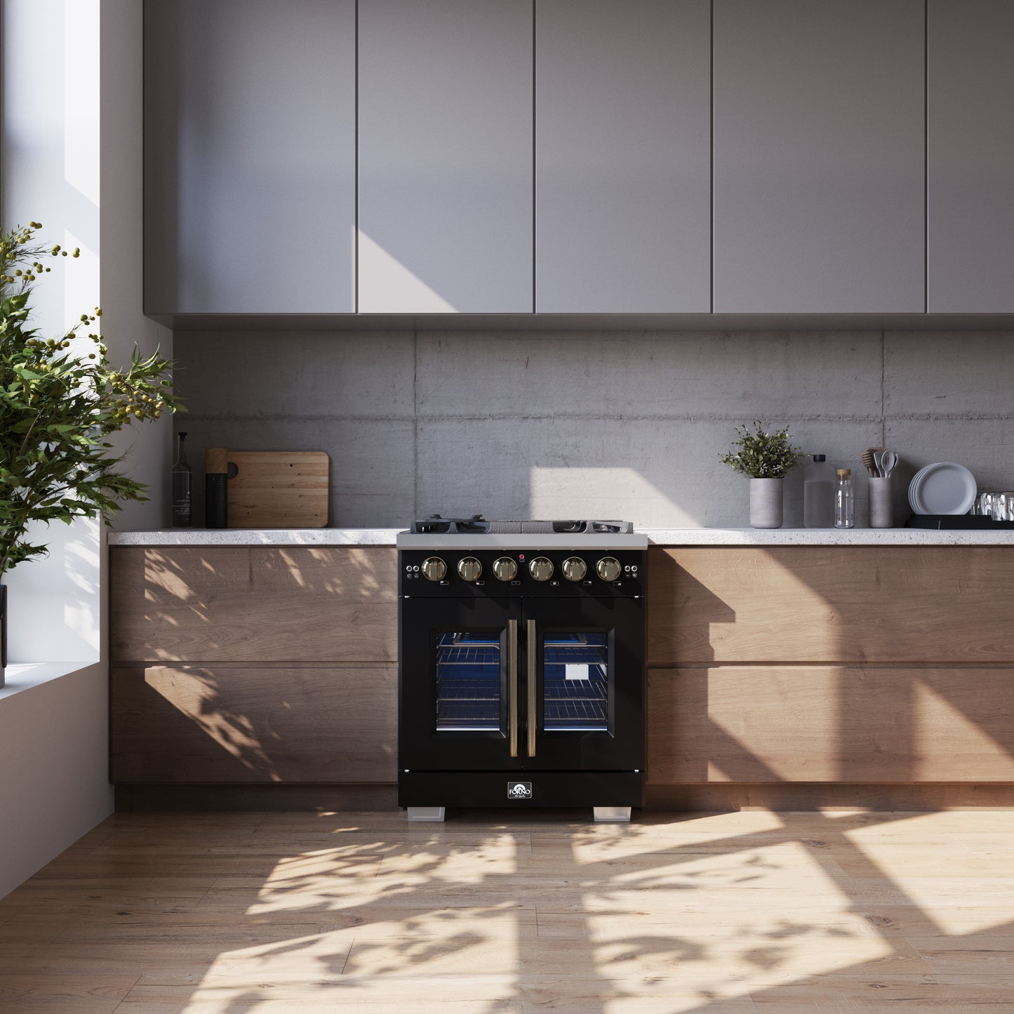 Forno Capriasca Cuisinière à gaz autoportante à porte française de 30 pouces, 4 brûleurs, four à convection, économe en énergie