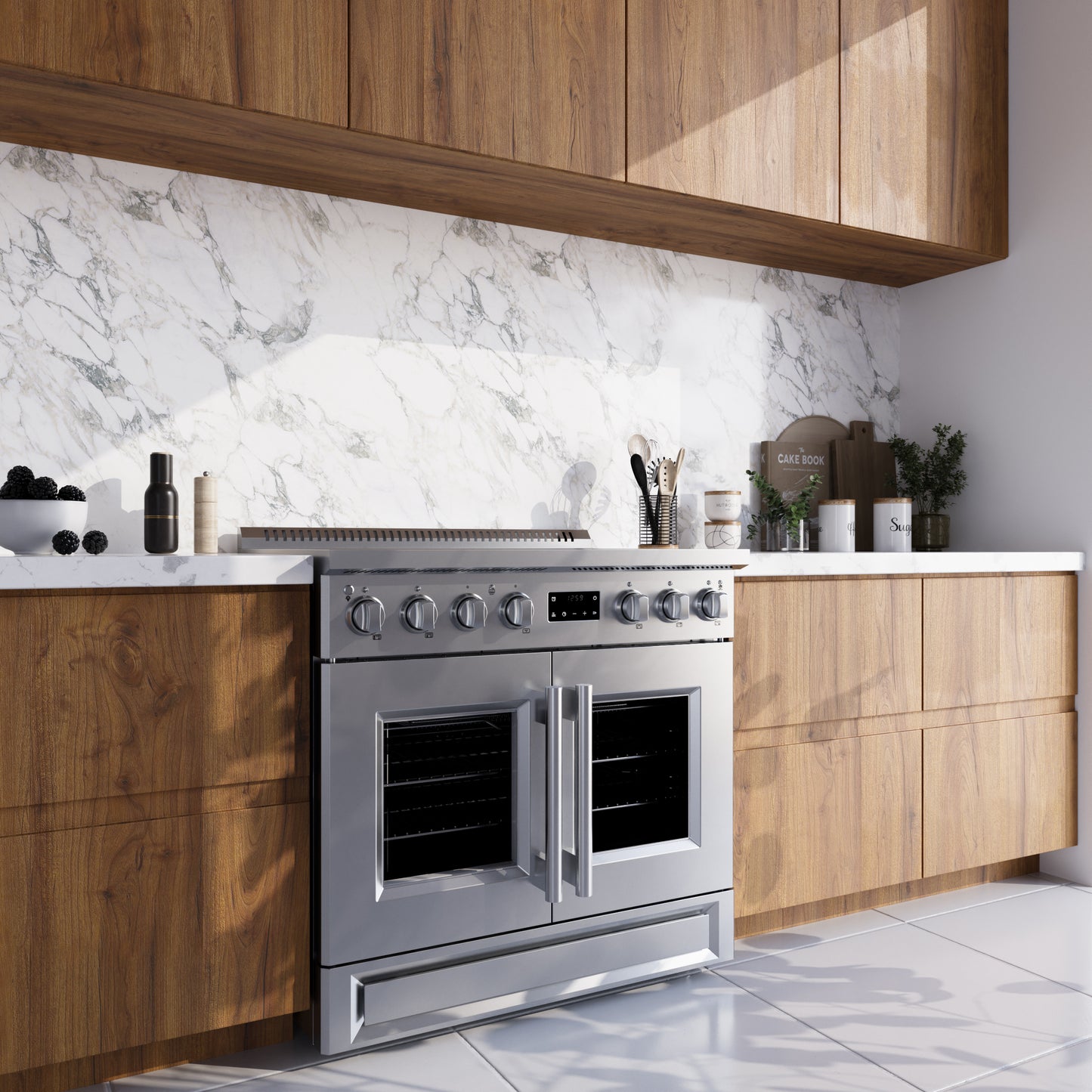 Cuisinière à induction à portes françaises Forno Torino de 36 pouces avec friteuse à air et four à convection véritable