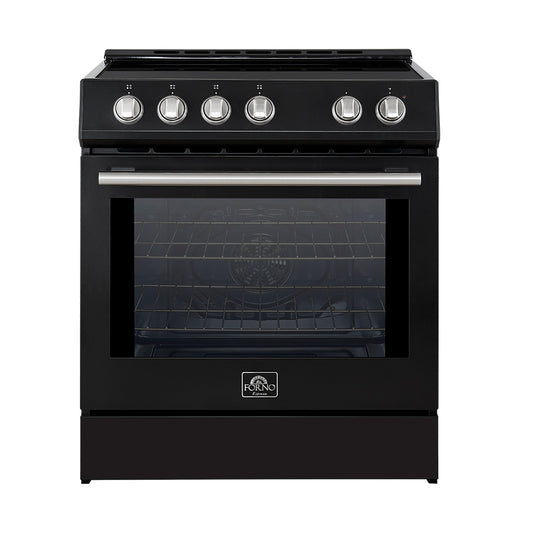 Cocina de inducción deslizable Forno Leonardo Espresso de 30 pulgadas, color negro, con horno de convección, 5 zonas de cocción y panel de control táctil.