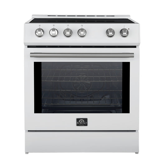 Forno Leonardo cuisinière à induction blanche encastrable de 30 po, four à convection, 5 zones de cuisson, panneau de commande tactile - Forno Appliances