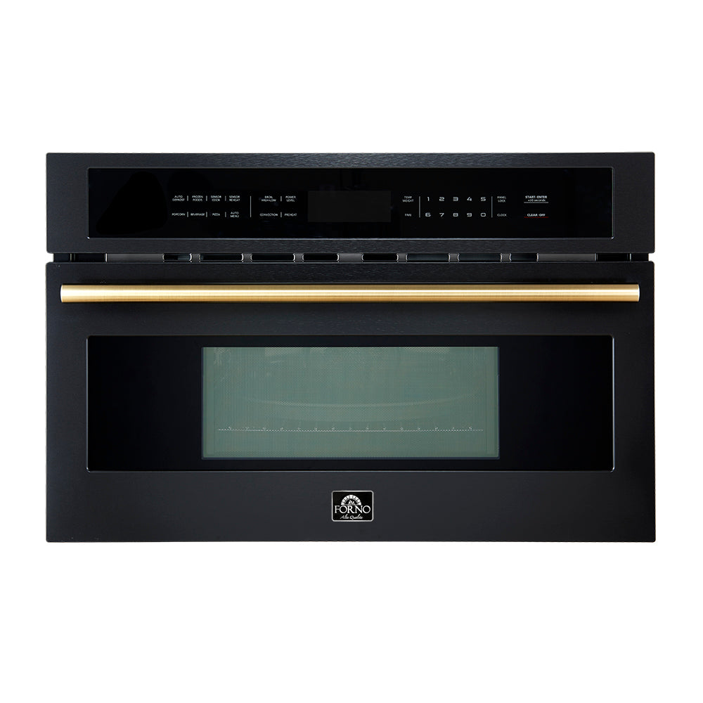 Forno Oliena Espresso noir, combiné micro-ondes et four à convection encastrable 30 pouces, 1,6 pi³, convection 1750 W, micro-ondes 1000 W, intérieur en acier inoxydable, commandes tactiles en verre, cuisson par capteur - Forno Appliances