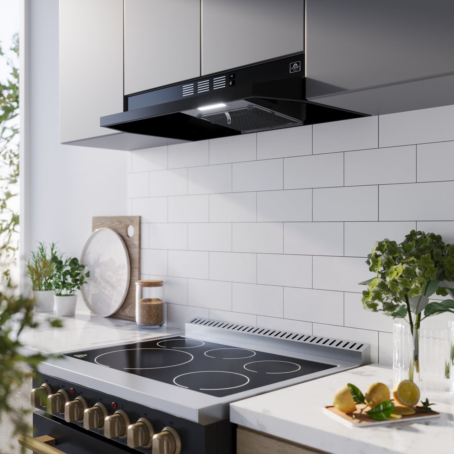 Forno Cappa Hotte de cuisine sous meuble de 30 pouces, noire, 200 CFM, convertible, éclairage LED