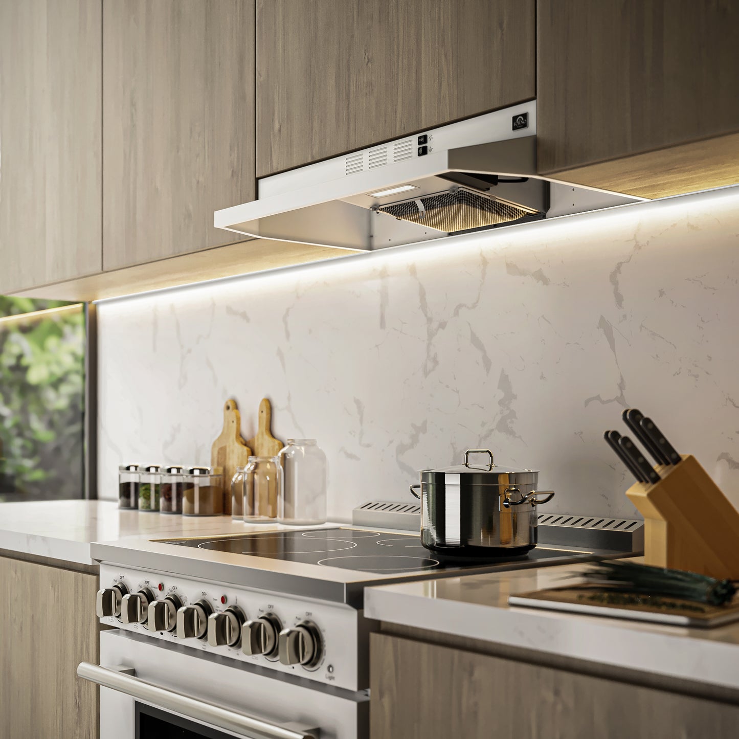 Campana extractora Forno Cappa de 30 pulgadas para debajo del gabinete, blanca, 200 CFM, convertible, iluminación LED