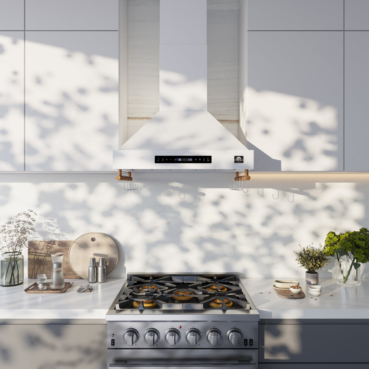 Forno Venezia Hotte de cuisine murale de 30 pouces en blanc avec commandes tactiles et filtres à chicane