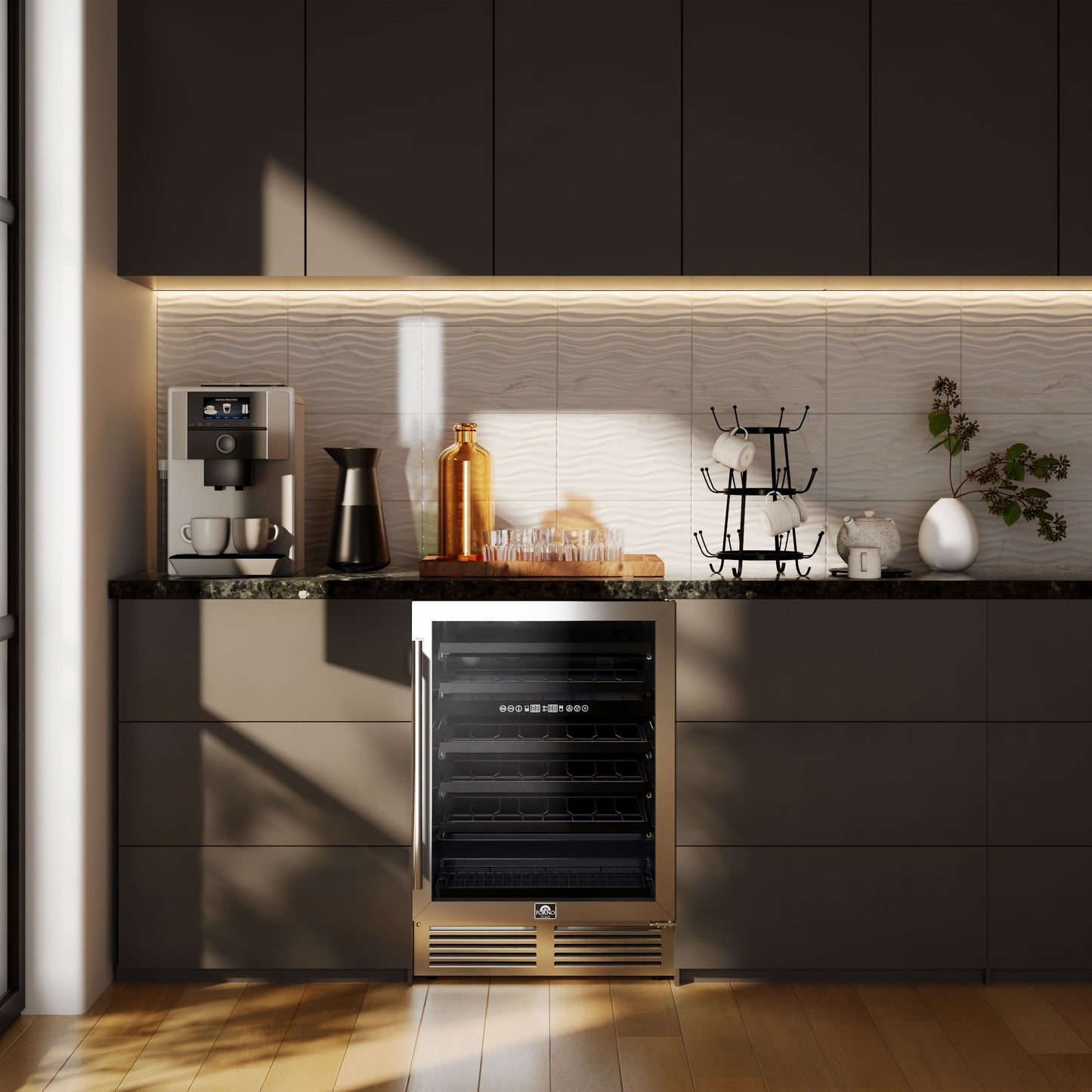 Forno Bacchino Refroidisseur à vin 24 pouces, acier inoxydable, avec éclairage LED, porte triple verre, capacité de 51 bouteilles, intégré ou autoportant