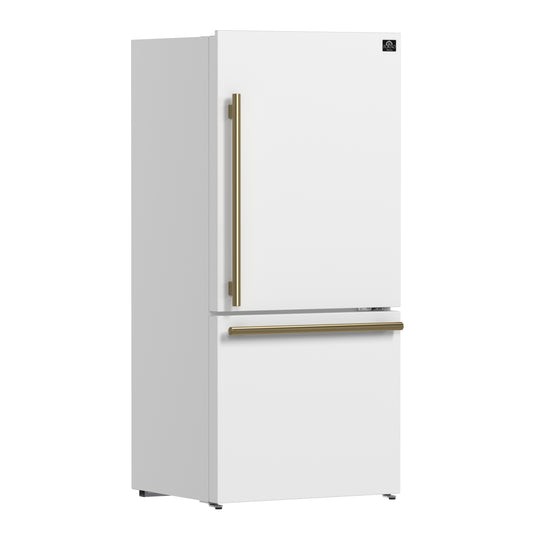 Refrigerador Forno Milano Espresso de 31 pulgadas con congelador inferior, blanco, capacidad de 17.2 pies cúbicos, de bajo consumo
