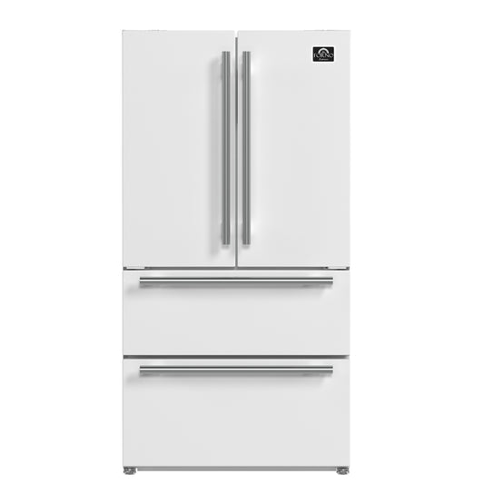 Réfrigérateur Forno Moena Espresso blanc, portes françaises 36-Inch, 19.2 Cu. Ft., sans givre, machine à glaçons automatique, certifié ENERGY STAR - Forno Appliances