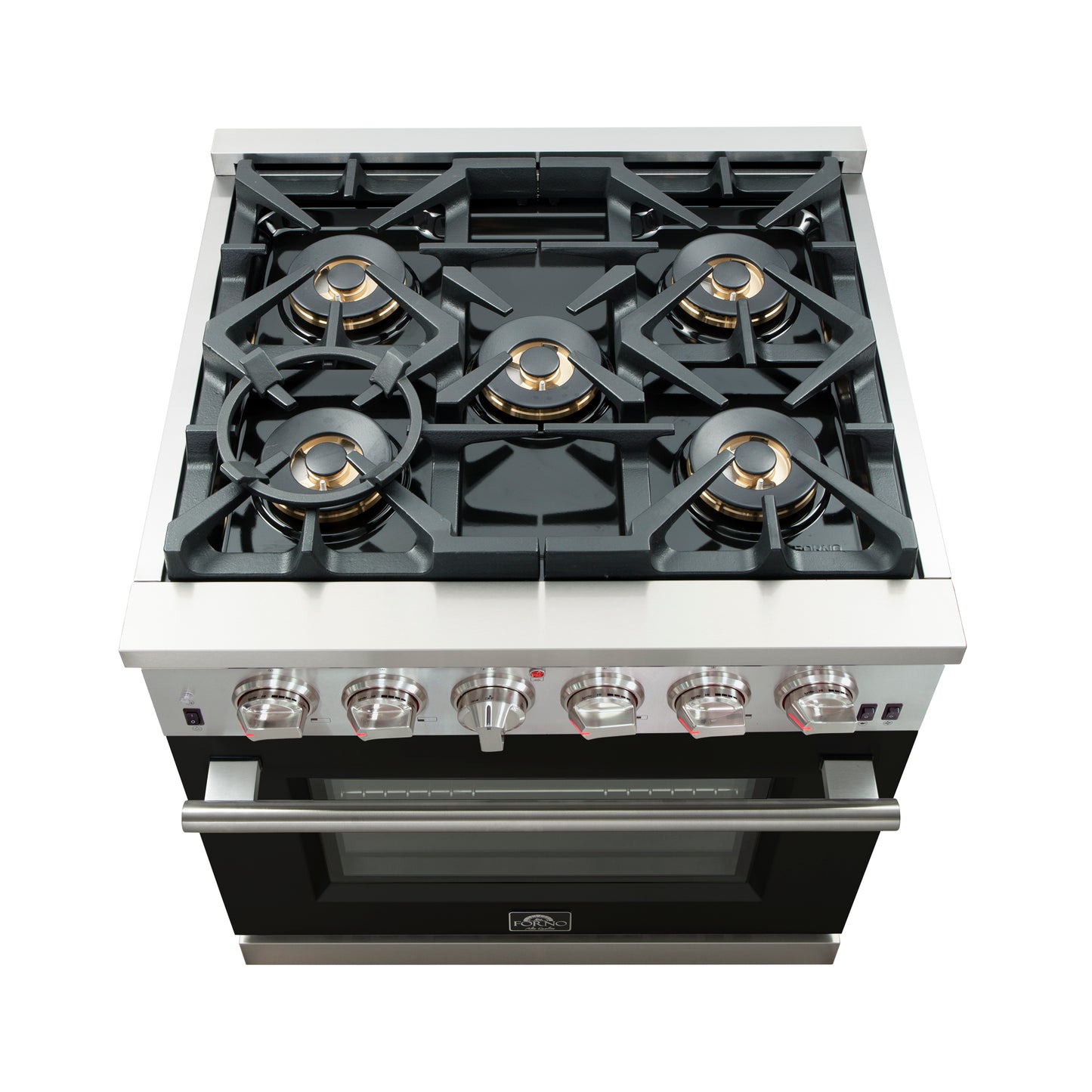 Forno Capriasca Cuisinière à gaz autoportante de 30 pouces, 4 brûleurs, four à convection véritable, porte noire