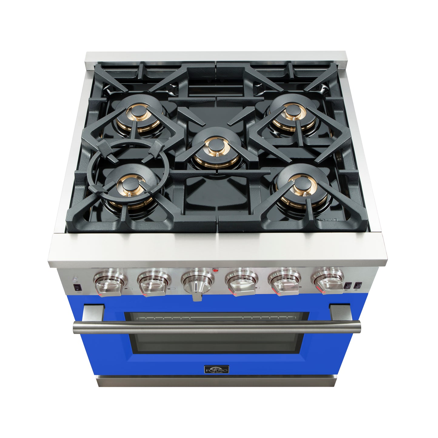 Forno Capriasca Cuisinière à gaz autoportante de 30 pouces, 4 brûleurs, four à convection véritable, porte bleue