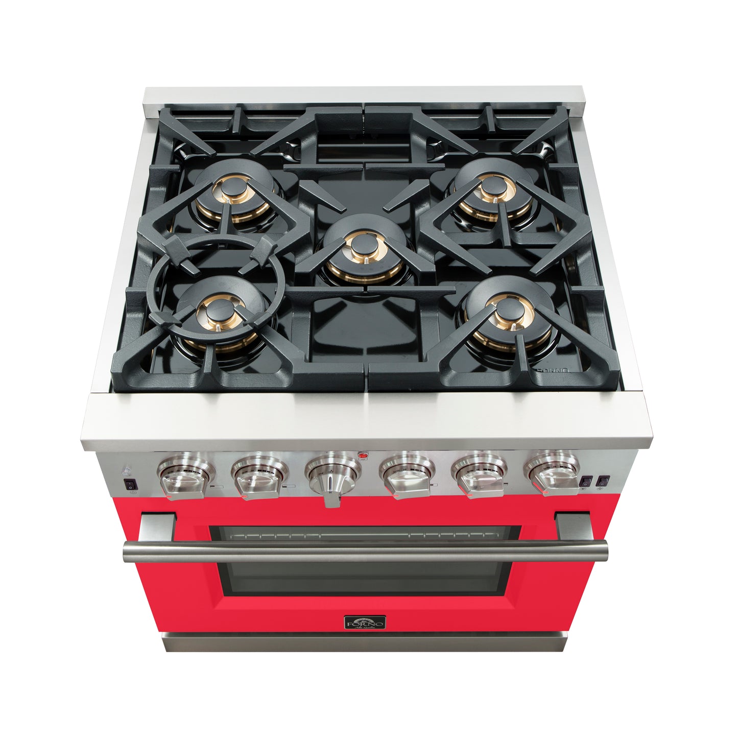 Forno Capriasca Cuisinière à gaz autoportante de 30 pouces, 4 brûleurs, four à convection véritable, porte rouge