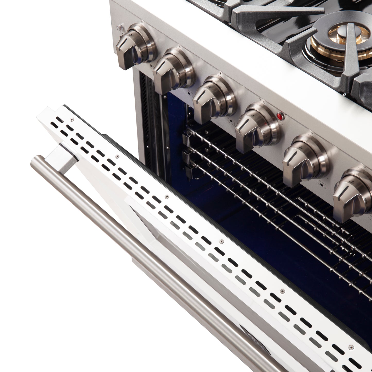 Cuisinière à gaz Forno Capriasca de 36 pouces, acier inoxydable, 6 brûleurs en laiton, 120 000 BTU, four à convection, économe en énergie, porte blanche