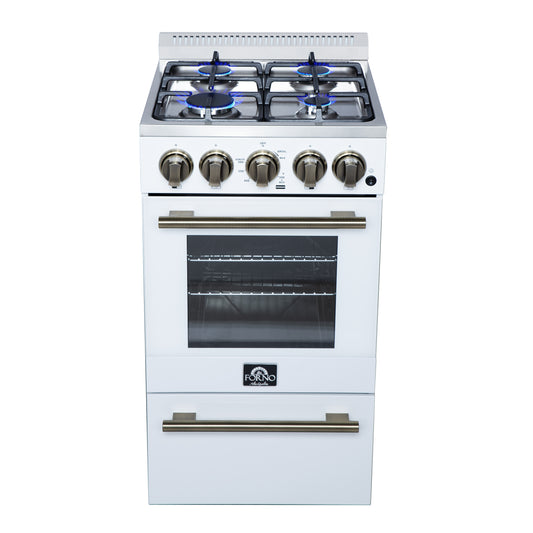 Forno Lamazze Cuisinière à gaz autoportante de 20 pouces en blanc, design compact